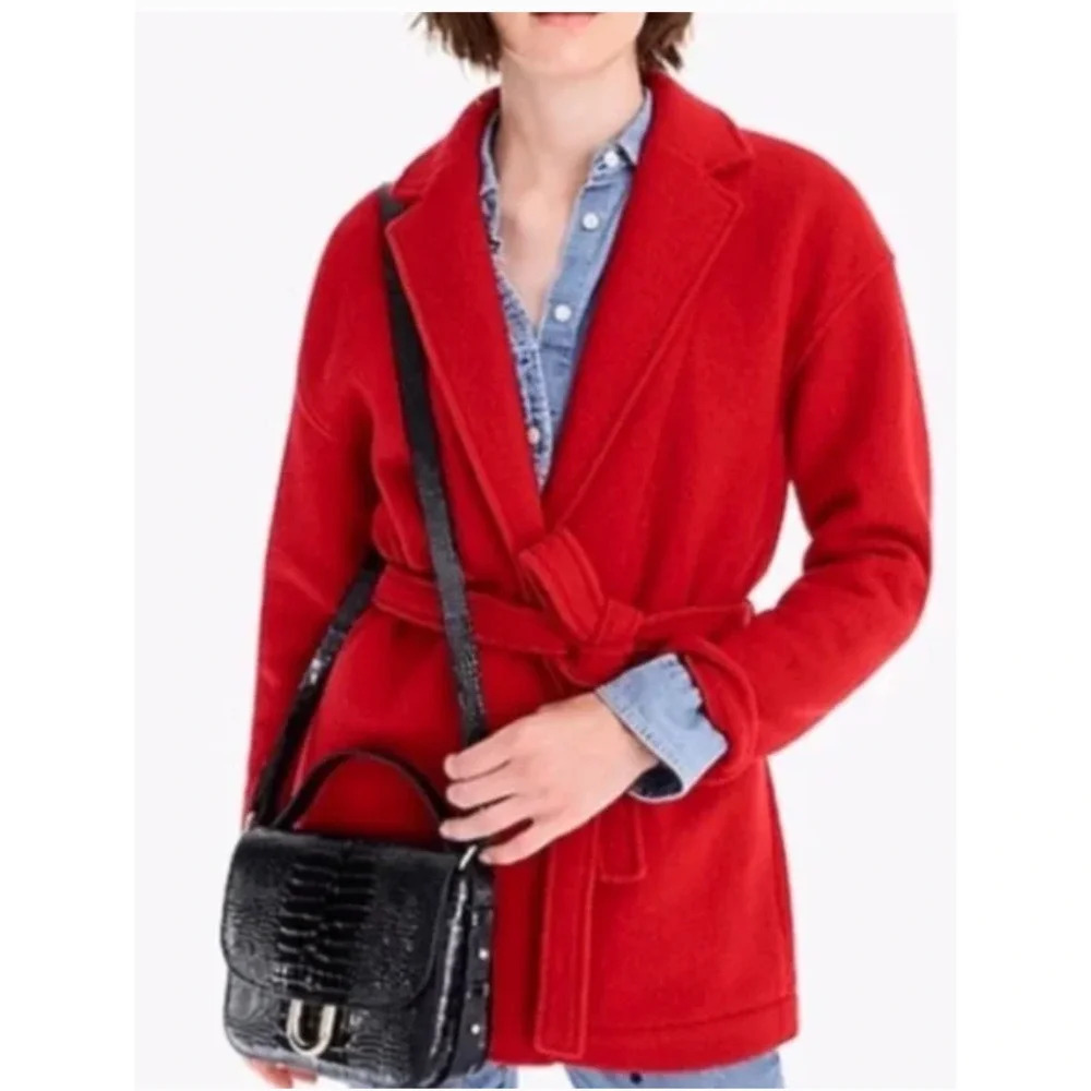 J. Crew Camille Short Boiled Wool Wrap Coat‎ In Bright Red Size XXS